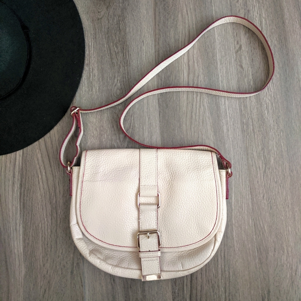 Pegabo Beige Faux Leather Saddlebag Crossbody Bag
